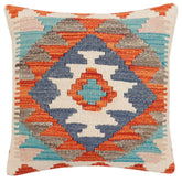 handmade Traditional Pillow Rust Blue Hand-Woven SQUARE 100% WOOL Hand woven turkish pillow2' x 2'