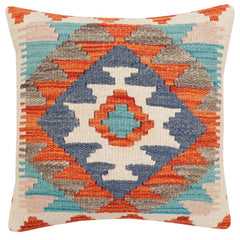 handmade Traditional Pillow Rust Blue Hand-Woven SQUARE 100% WOOL Hand woven turkish pillow2' x 2'