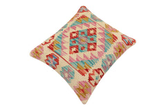 handmade Traditional Pillow Beige Red Hand-Woven SQUARE 100% WOOL Hand woven turkish pillow2' x 2'