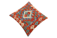 handmade Traditional Pillow Rust Blue Hand-Woven SQUARE 100% WOOL Hand woven turkish pillow2' x 2'