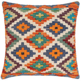 handmade Traditional Pillow Rust Blue Hand-Woven SQUARE 100% WOOL Hand woven turkish pillow2' x 2'