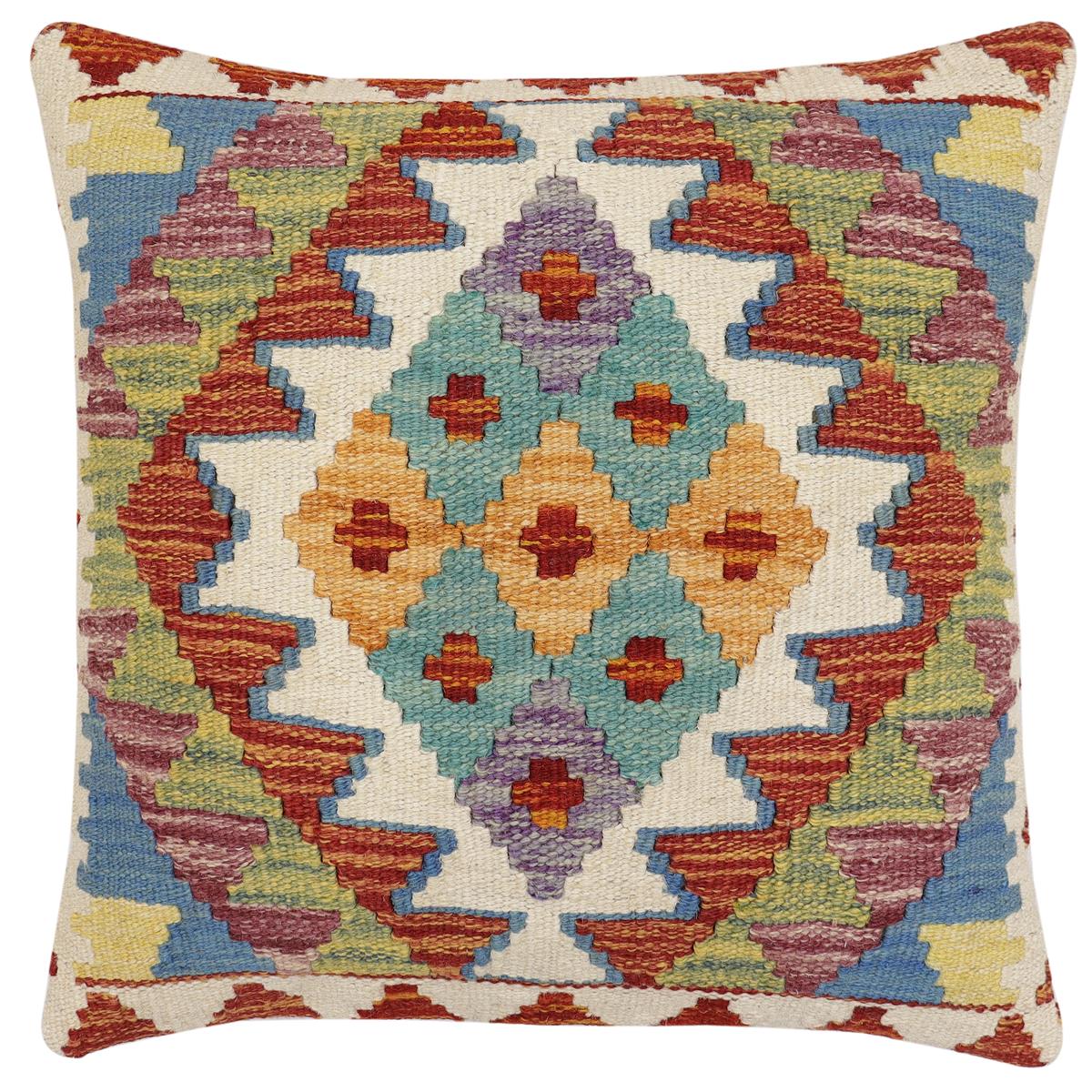 handmade Traditional Pillow Rust Blue Hand-Woven SQUARE 100% WOOL Hand woven turkish pillow2' x 2'