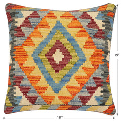 handmade Traditional Pillow Rust Blue Hand-Woven SQUARE 100% WOOL Hand woven turkish pillow 2 x 2