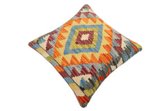 handmade Traditional Pillow Rust Blue Hand-Woven SQUARE 100% WOOL Hand woven turkish pillow 2 x 2