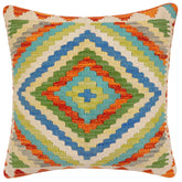 handmade Traditional Pillow Rust Beige Hand-Woven SQUARE 100% WOOL Hand woven turkish pillow2' x 2'