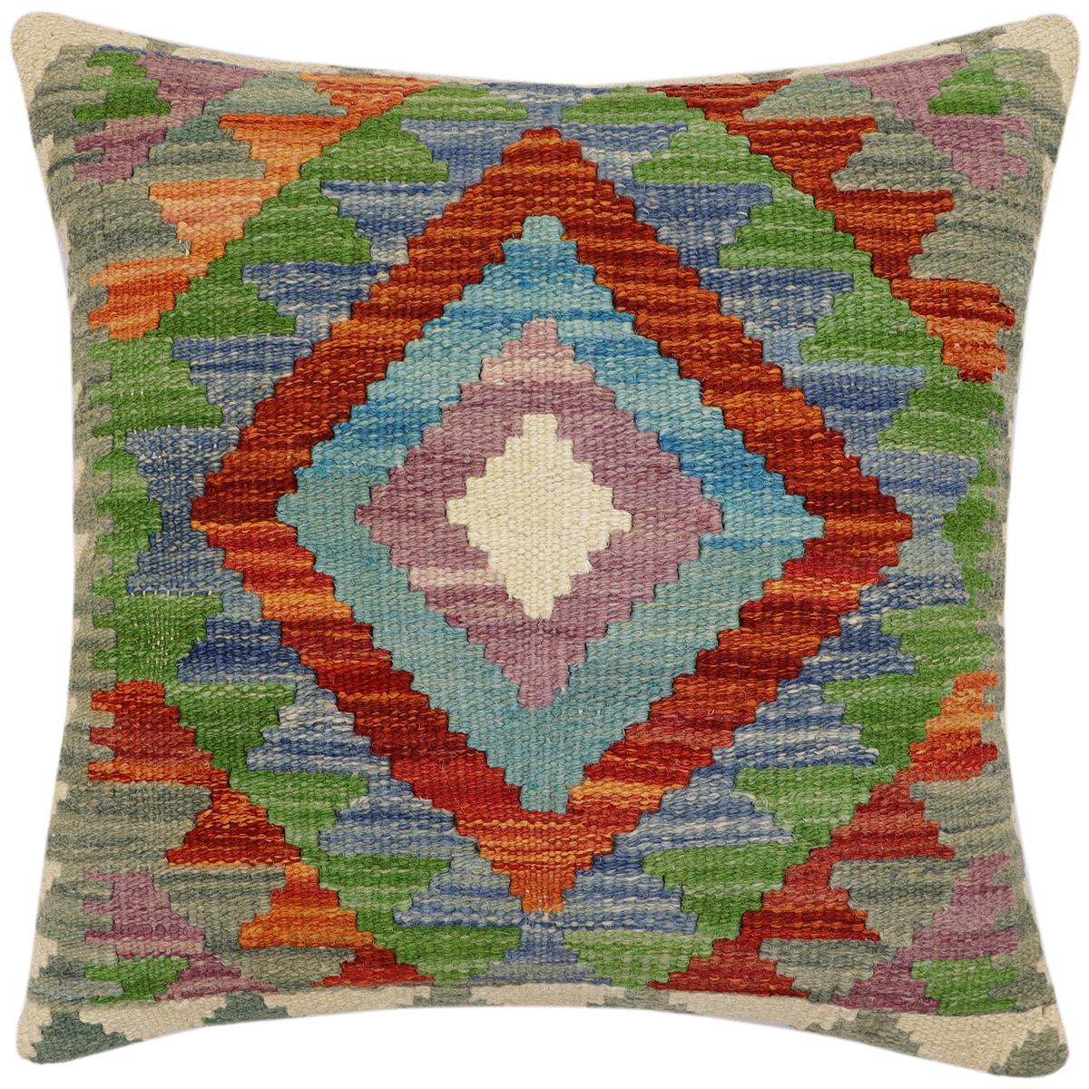 handmade Traditional Pillow Rust Beige Hand-Woven SQUARE 100% WOOL Hand woven turkish pillow2' x 2'