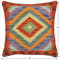 handmade Traditional Pillow Rust Blue Hand-Woven SQUARE 100% WOOL Hand woven turkish pillow2' x 2'