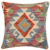 handmade Traditional Pillow Rust Blue Hand-Woven SQUARE 100% WOOL Hand woven turkish pillow2' x 2'