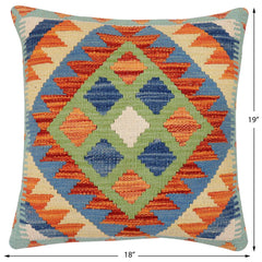 handmade Traditional Pillow Rust Blue Hand-Woven SQUARE 100% WOOL Hand woven turkish pillow 2 x 2