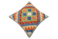 handmade Traditional Pillow Rust Blue Hand-Woven SQUARE 100% WOOL Hand woven turkish pillow 2 x 2