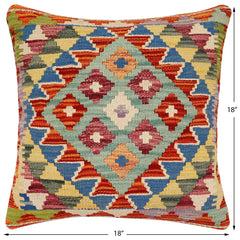 handmade Traditional Pillow Rust Blue Hand-Woven SQUARE 100% WOOL Hand woven turkish pillow2' x 2'
