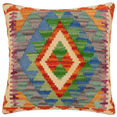 handmade Traditional Pillow Rust Blue Hand-Woven SQUARE 100% WOOL Hand woven turkish pillow 2 x 2