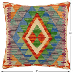 handmade Traditional Pillow Rust Blue Hand-Woven SQUARE 100% WOOL Hand woven turkish pillow 2 x 2