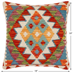 handmade Traditional Pillow Rust Blue Hand-Woven SQUARE 100% WOOL Hand woven turkish pillow 2 x 2