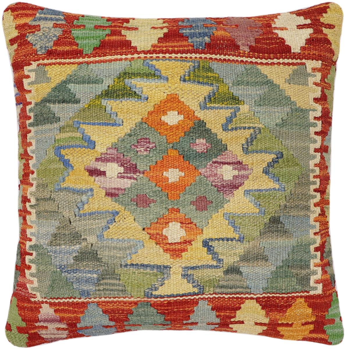 handmade Traditional Pillow Rust Blue Hand-Woven SQUARE 100% WOOL Hand woven turkish pillow2' x 2'