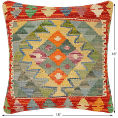 handmade Traditional Pillow Rust Blue Hand-Woven SQUARE 100% WOOL Hand woven turkish pillow2' x 2'