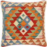 handmade Traditional Pillow Rust Blue Hand-Woven SQUARE 100% WOOL Hand woven turkish pillow 2 x 2