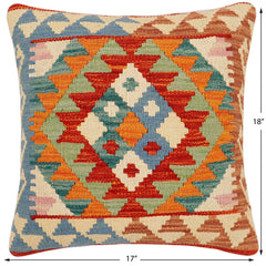 handmade Traditional Pillow Rust Blue Hand-Woven SQUARE 100% WOOL Hand woven turkish pillow 2 x 2