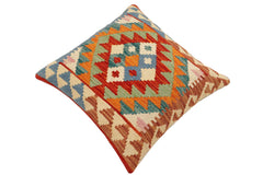 handmade Traditional Pillow Rust Blue Hand-Woven SQUARE 100% WOOL Hand woven turkish pillow 2 x 2