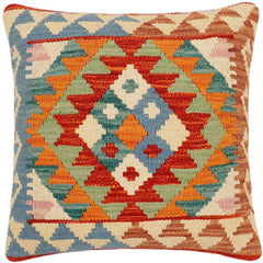handmade Traditional Pillow Rust Blue Hand-Woven SQUARE 100% WOOL Hand woven turkish pillow 2 x 2
