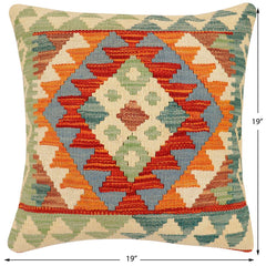 handmade Traditional Pillow Rust Blue Hand-Woven SQUARE 100% WOOL Hand woven turkish pillow 2 x 2