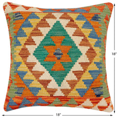 handmade Traditional Pillow Rust Blue Hand-Woven SQUARE 100% WOOL Hand woven turkish pillow2' x 2'