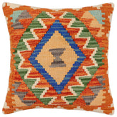 handmade Traditional Pillow Rust Blue Hand-Woven SQUARE 100% WOOL Hand woven turkish pillow 2 x 2