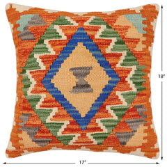 handmade Traditional Pillow Rust Blue Hand-Woven SQUARE 100% WOOL Hand woven turkish pillow 2 x 2