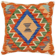 handmade Traditional Pillow Rust Blue Hand-Woven SQUARE 100% WOOL Hand woven turkish pillow 2 x 2