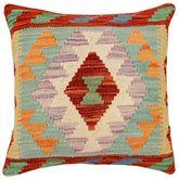 handmade Traditional Pillow Rust Blue Hand-Woven SQUARE 100% WOOL Hand woven turkish pillow 2 x 2