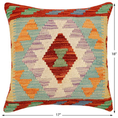 handmade Traditional Pillow Rust Blue Hand-Woven SQUARE 100% WOOL Hand woven turkish pillow 2 x 2
