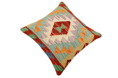 handmade Traditional Pillow Rust Blue Hand-Woven SQUARE 100% WOOL Hand woven turkish pillow 2 x 2