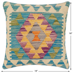 handmade Traditional Pillow Blue Beige Hand-Woven SQUARE 100% WOOL Hand woven turkish pillow2' x 2'