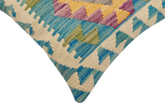 handmade Traditional Pillow Blue Beige Hand-Woven SQUARE 100% WOOL Hand woven turkish pillow2' x 2'