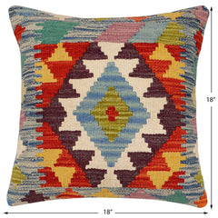 handmade Traditional Pillow Blue Rust Hand-Woven SQUARE 100% WOOL Hand woven turkish pillow2' x 2'
