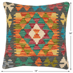 handmade Traditional Pillow Rust Charcoal Hand-Woven SQUARE 100% WOOL Hand woven turkish pillow2' x 2'