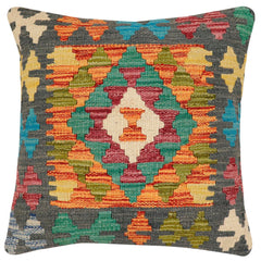 handmade Traditional Pillow Rust Charcoal Hand-Woven SQUARE 100% WOOL Hand woven turkish pillow2' x 2'