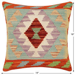 handmade Traditional Pillow Rust Blue Hand-Woven SQUARE 100% WOOL Hand woven turkish pillow 2 x 2