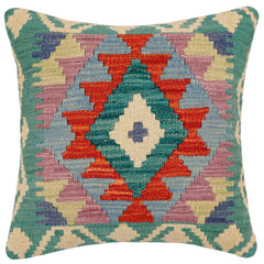 handmade Traditional Pillow Rust Blue Hand-Woven SQUARE 100% WOOL Hand woven turkish pillow2' x 2'