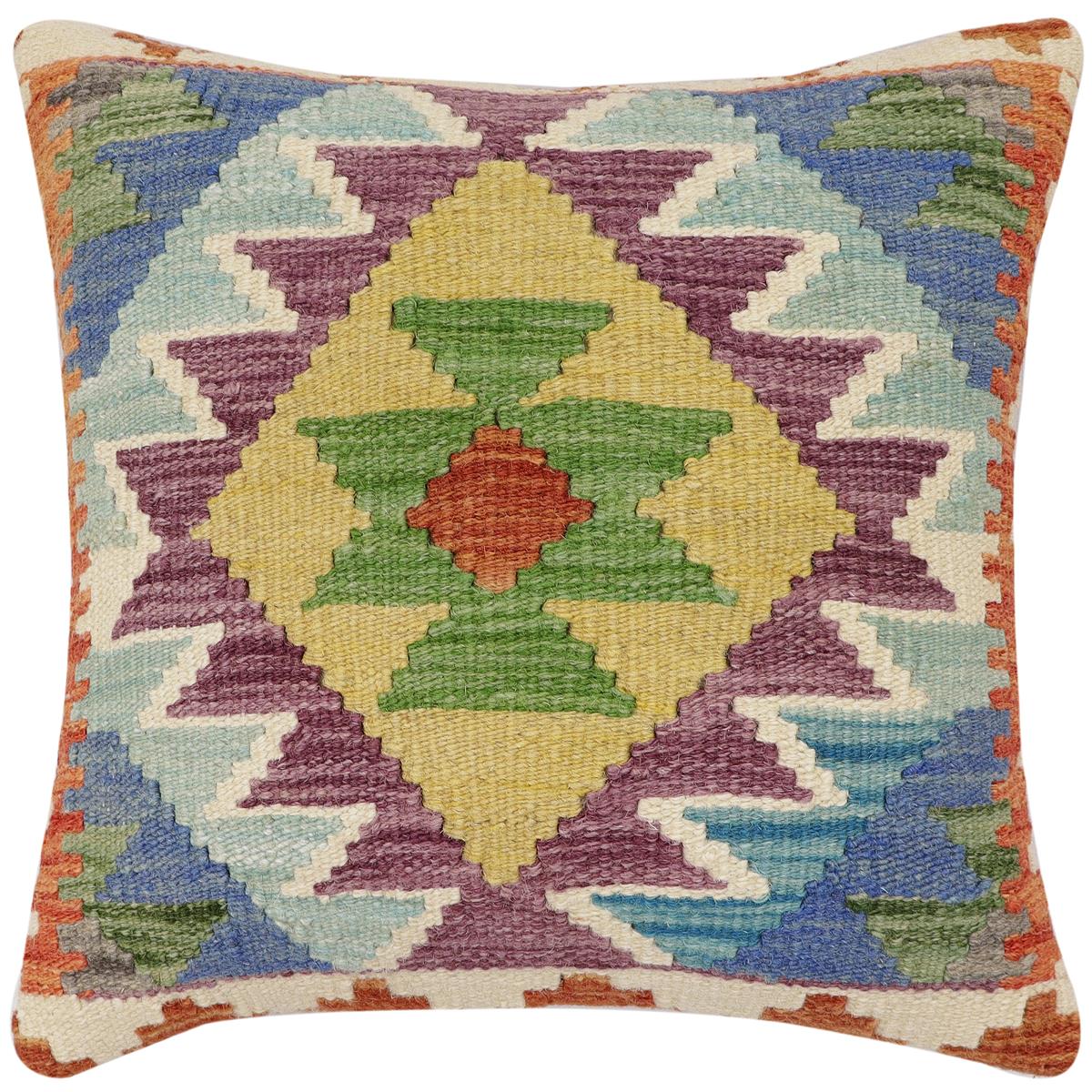 handmade Traditional Pillow Rust Blue Hand-Woven SQUARE 100% WOOL Hand woven turkish pillow 3 x 5