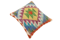 handmade Traditional Pillow Rust Blue Hand-Woven SQUARE 100% WOOL Hand woven turkish pillow 3 x 5