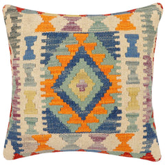 handmade Traditional Pillow Rust Blue Hand-Woven SQUARE 100% WOOL Hand woven turkish pillow 2 x 2