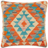 handmade Traditional Pillow Rust Blue Hand-Woven SQUARE 100% WOOL Hand woven turkish pillow 2 x 2