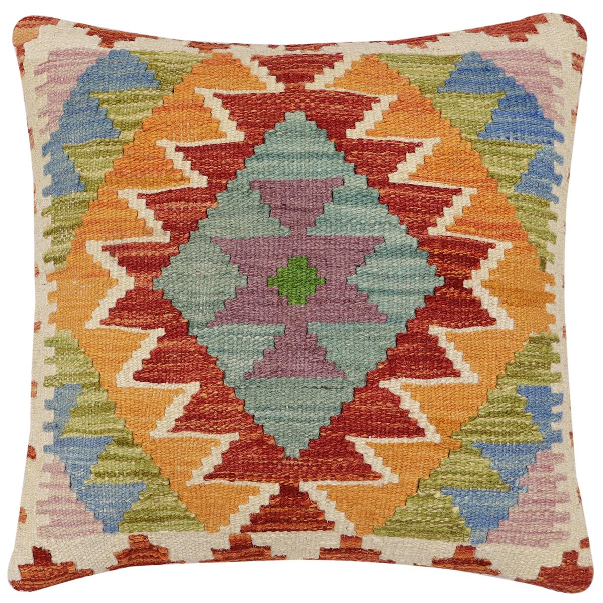 handmade Traditional Pillow Rust Blue Hand-Woven SQUARE 100% WOOL Hand woven turkish pillow 2 x 2