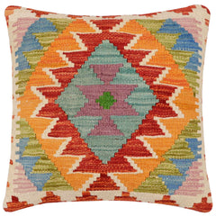 handmade Traditional Pillow Rust Blue Hand-Woven SQUARE 100% WOOL Hand woven turkish pillow 2 x 2