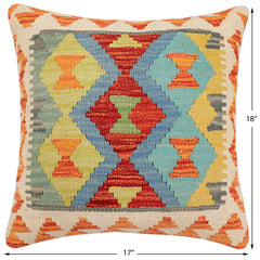 handmade Traditional Pillow Rust Blue Hand-Woven SQUARE 100% WOOL Hand woven turkish pillow 2 x 2