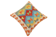 handmade Traditional Pillow Rust Blue Hand-Woven SQUARE 100% WOOL Hand woven turkish pillow 2 x 2