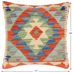 handmade Traditional Pillow Rust Blue Hand-Woven SQUARE 100% WOOL Hand woven turkish pillow 2 x 2