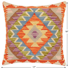 handmade Traditional Pillow Rust Blue Hand-Woven SQUARE 100% WOOL Hand woven turkish pillow 2 x 2