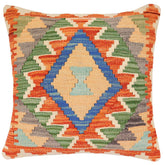 handmade Traditional Pillow Rust Blue Hand-Woven SQUARE 100% WOOL Hand woven turkish pillow 2 x 2